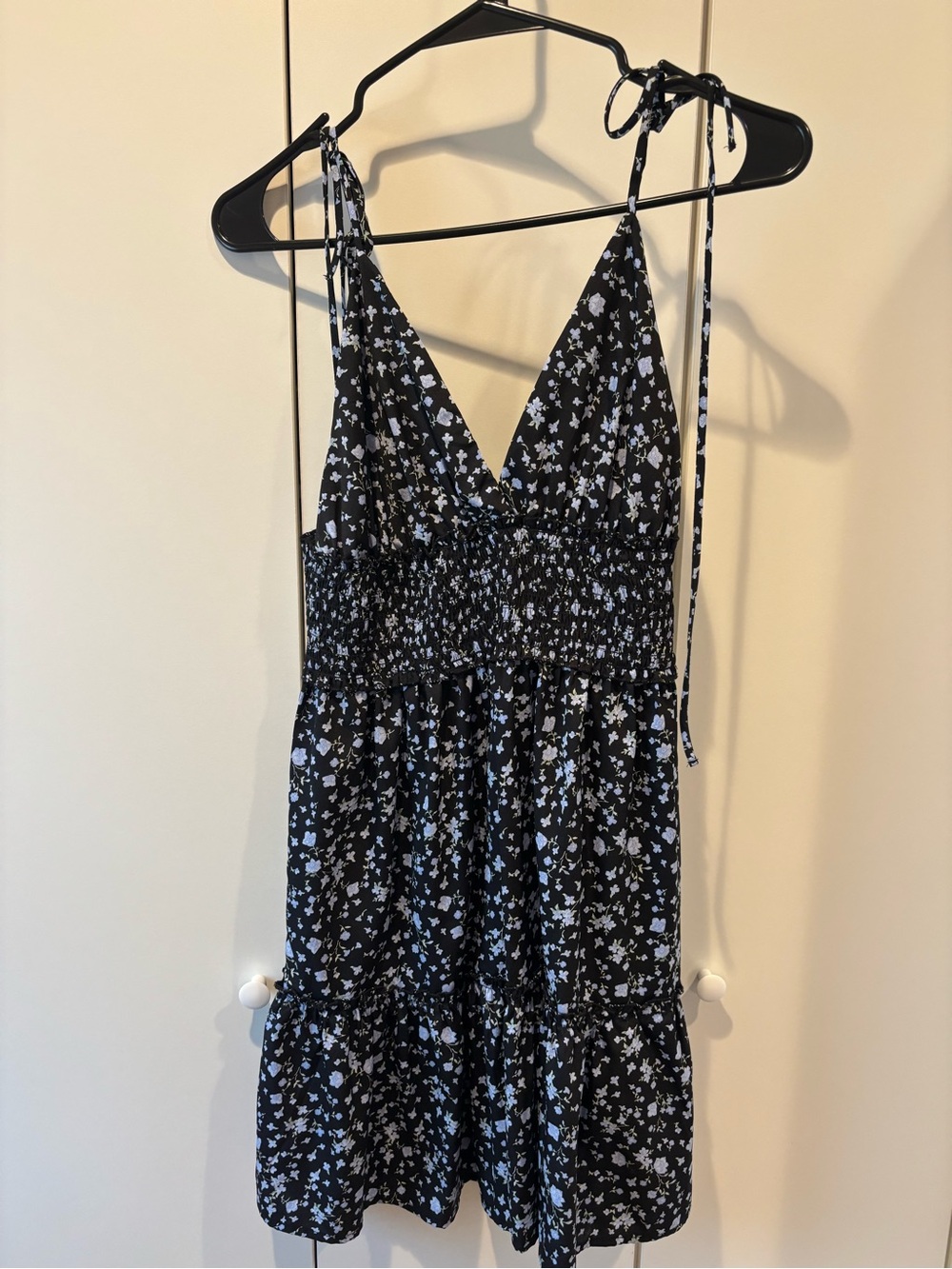 Black Floral Tie-Shoulder Mini Dress